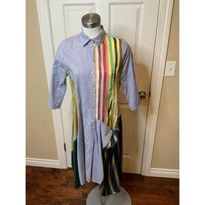 Alembika Striped Mixed Media Multicolor Long Sleeve Shirt Dress, Size 2 (Medium)